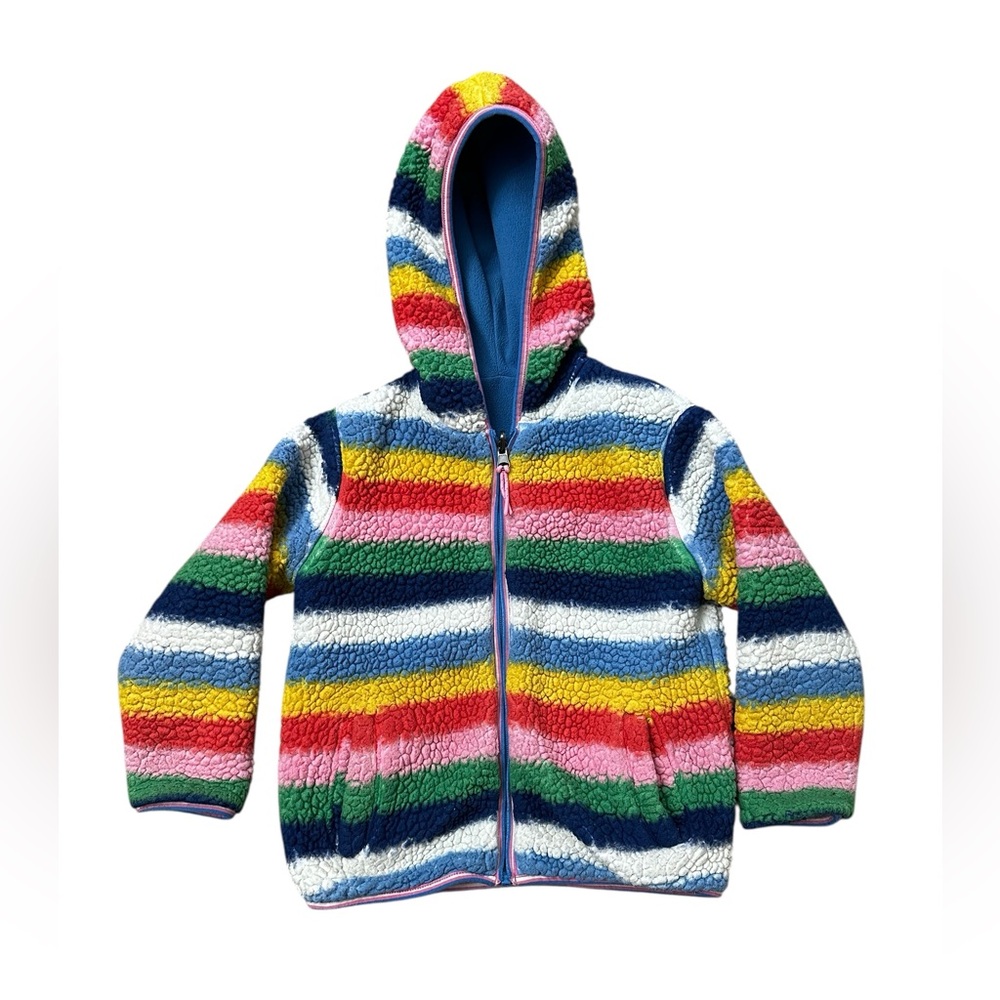 Mini Boden Striped Sherpa Hoodie Jacket
